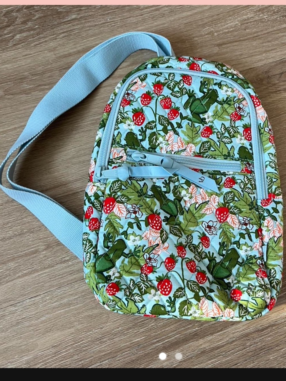 New Vera Bradley frogberry garden blue Strawberry Print essential sling Backpack